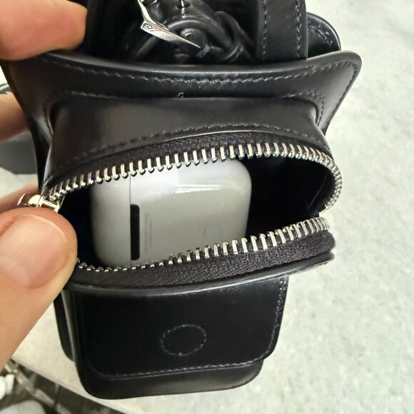 VERSACE 1013558 Black Calf Leather Phone Pouch Bag with lanyard ($1150 retail) - Picture 6 of 15